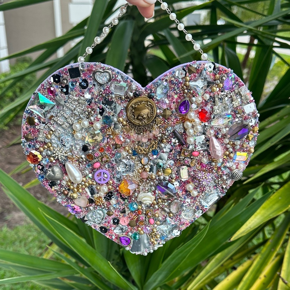 Heart Art Jewelry Collage Mixed Media Wall Decor